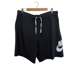 Nike Sweat Shorts Womens XXL Black Raw Hem Swoosh Logo French Terry